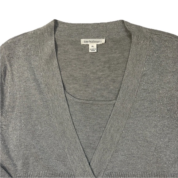 John Paul Richard Women’s Silver Metallic Cardigan Shimmer Button Front Size XL - Picture 4 of 16